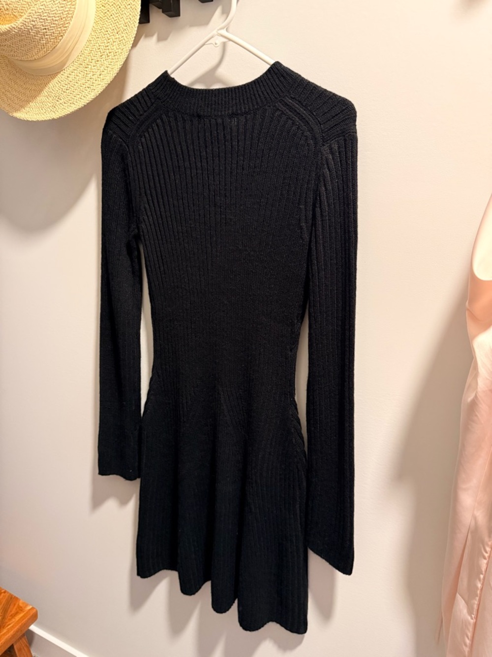 Joe Fresh Black Ribbed Long-Sleeve Knit Fit-and-Flare Dress - Picture 3 of 4